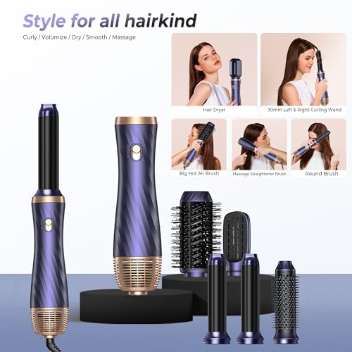 Airstyler Pro 6 en 1 UKLISS - Brosse soufflante ionique, séche-cheveux, boucleur à air, brosse lissante chauffante, bros