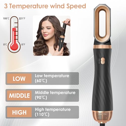 Anluomania Brosse Soufflante Air Styler 1000W 5 en 1, Lisser&Sécher Cheveux, Brosse Chauffante & Fer à Boucler pour Femm