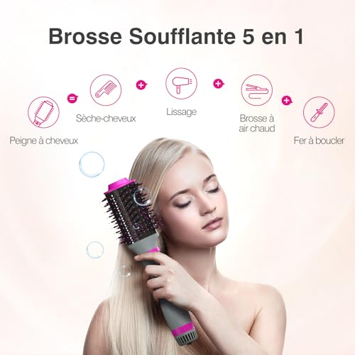 KinseiBeauty Sèche-cheveux Brosse 1200W, Brosse Lissante Chauffante pour Salon, Solution One-Step pour Cheveux Lisses et