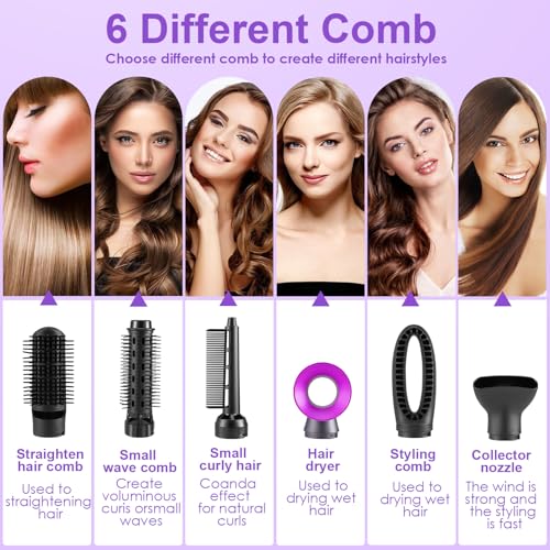Brosse Soufflante 6 en 1 Chauffante pour Femmes, Volumateur Lisseur de Cheveux avec Fonction Sèche et Boucler, Idéal pou