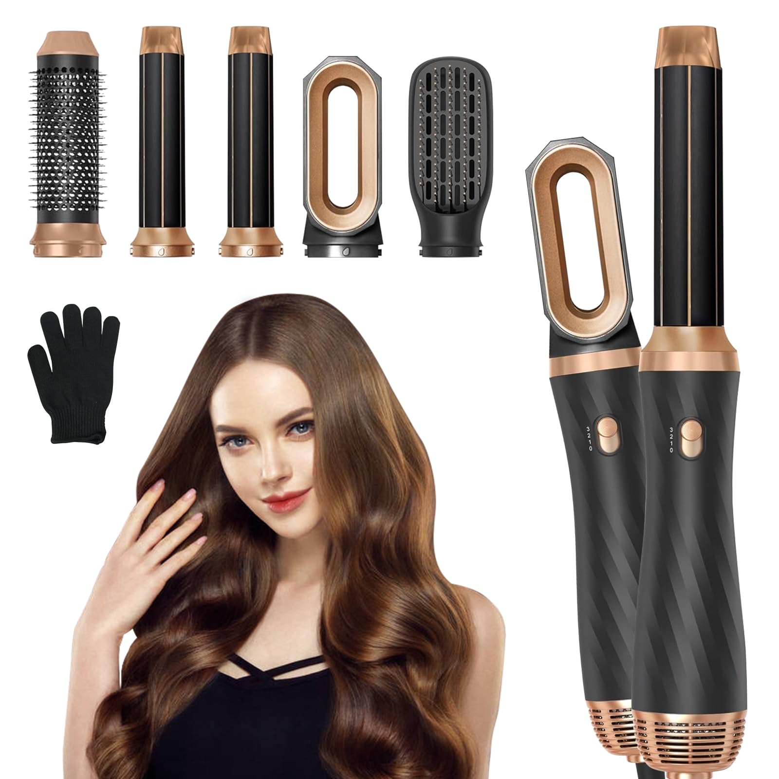 Anluomania Brosse Soufflante Air Styler 1000W 5 en 1, Lisser&Sécher Cheveux, Brosse Chauffante & Fer à Boucler pour Femm